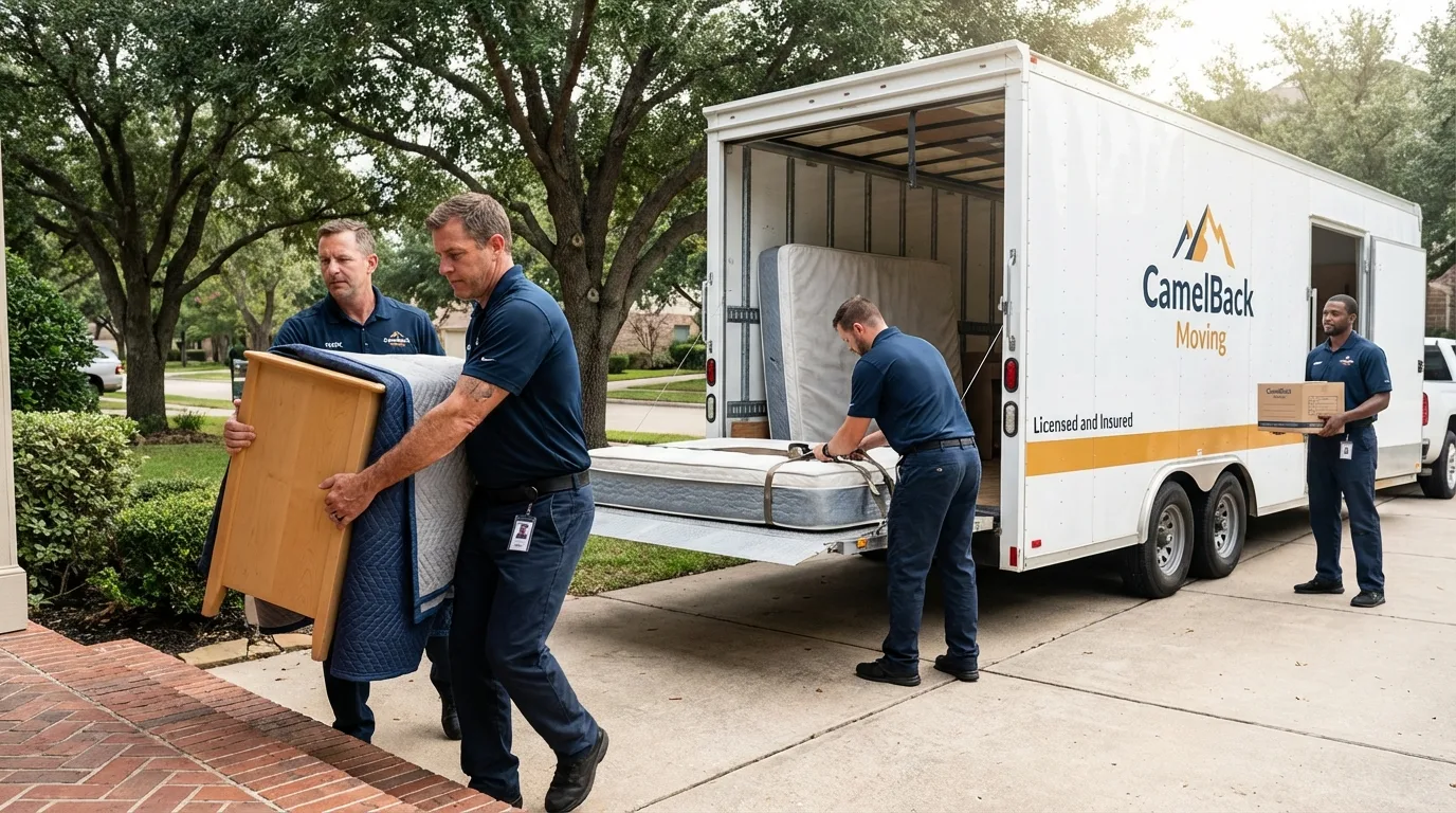 Crew loading residential truck for cross-state move from Palo Alto, CA