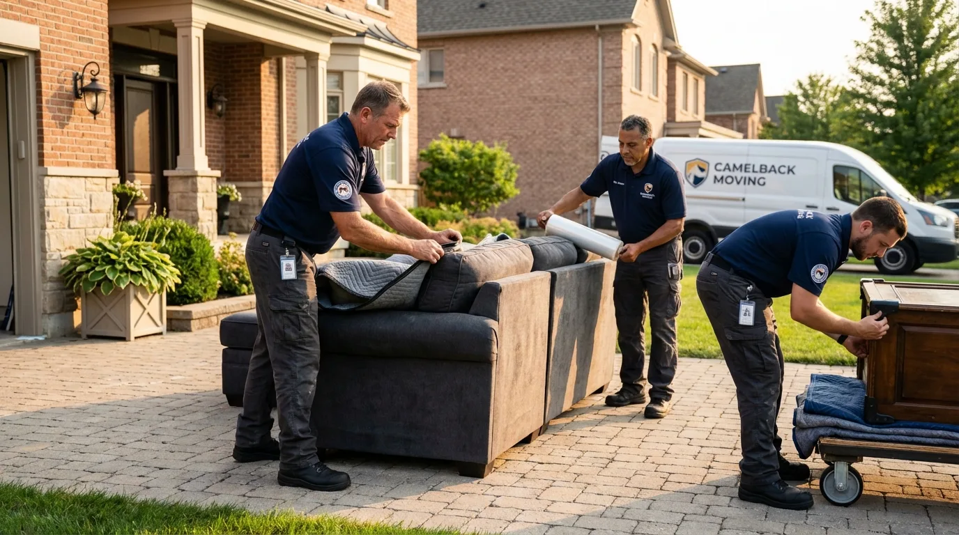 Large estate moving crew wrapping furniture in Palo Alto, CA